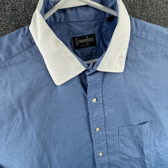 Gitman Bros Contrast Collar Cotton 18 36 Blue Men Shirt Solid Long Sleeve Pocket - Picture 2 of 13